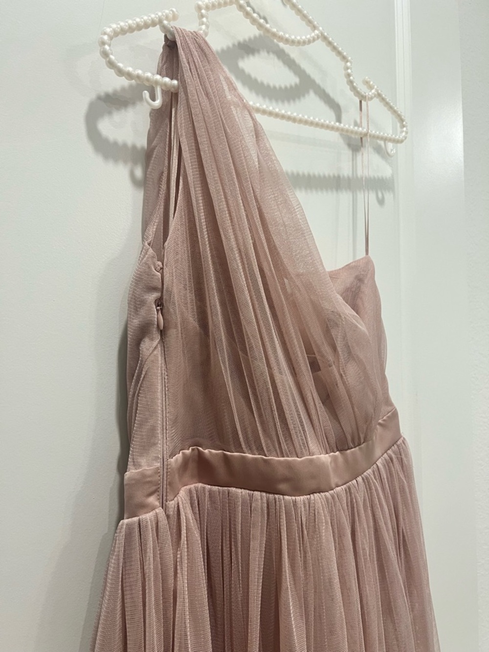 NWT Anaya Blush Tulle One Shoulder Dress Maxi Formal Bridesmaid Wedding Small - Picture 6 of 9